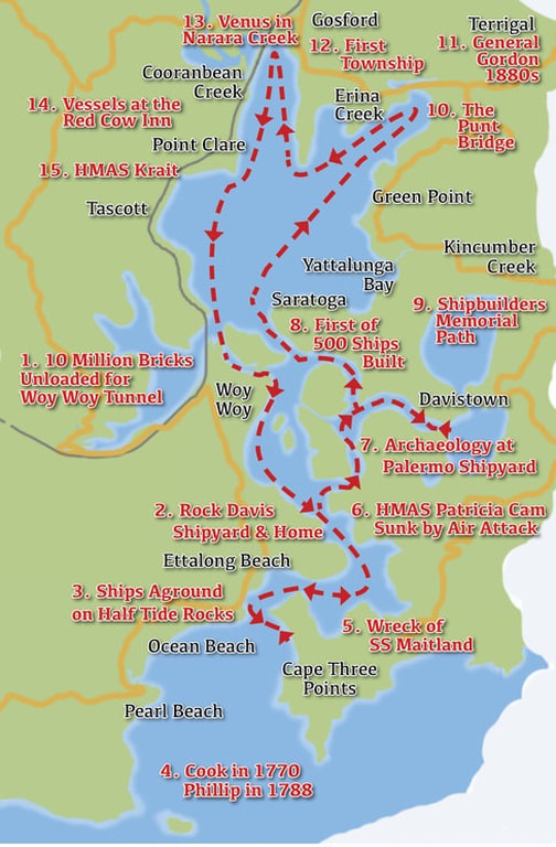 History Tour map Gosford/Brisbane Water